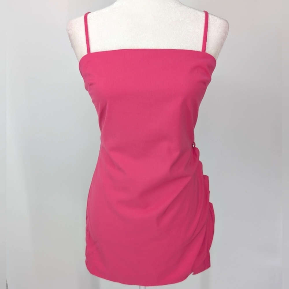 Revolve Lovers + Friends Hot Pink Straight Neck Ellis Mini Dress Small NWT - Picture 4 of 11